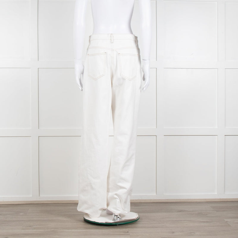 Frame Cream Contrast Stitch Straight Leg Jeans