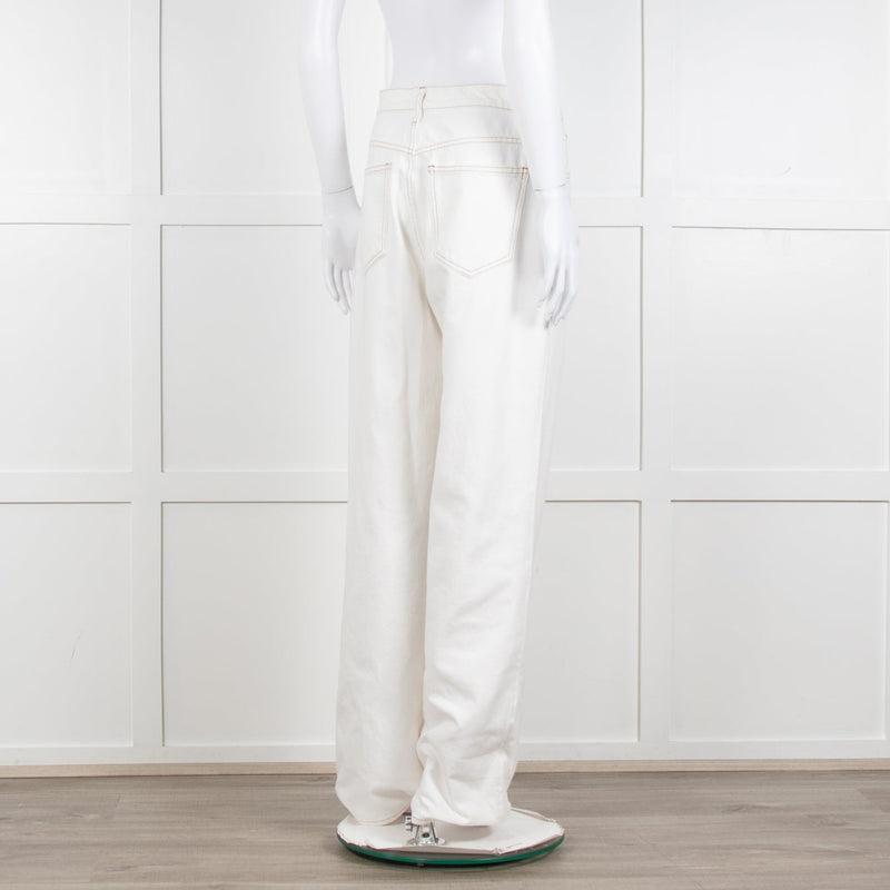 Frame Cream Contrast Stitch Straight Leg Jeans