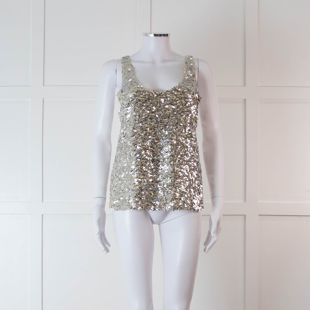 By Malene Birger Beige Silver Sequinned Sleeveless Top