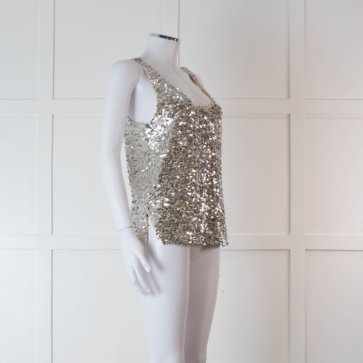 By Malene Birger Beige Silver Sequinned Sleeveless Top