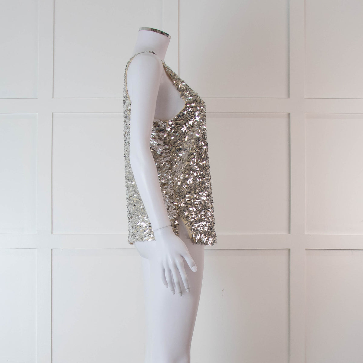 By Malene Birger Beige Silver Sequinned Sleeveless Top