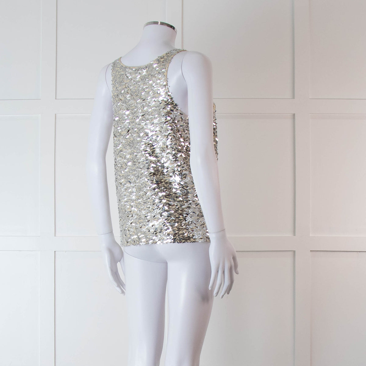 By Malene Birger Beige Silver Sequinned Sleeveless Top