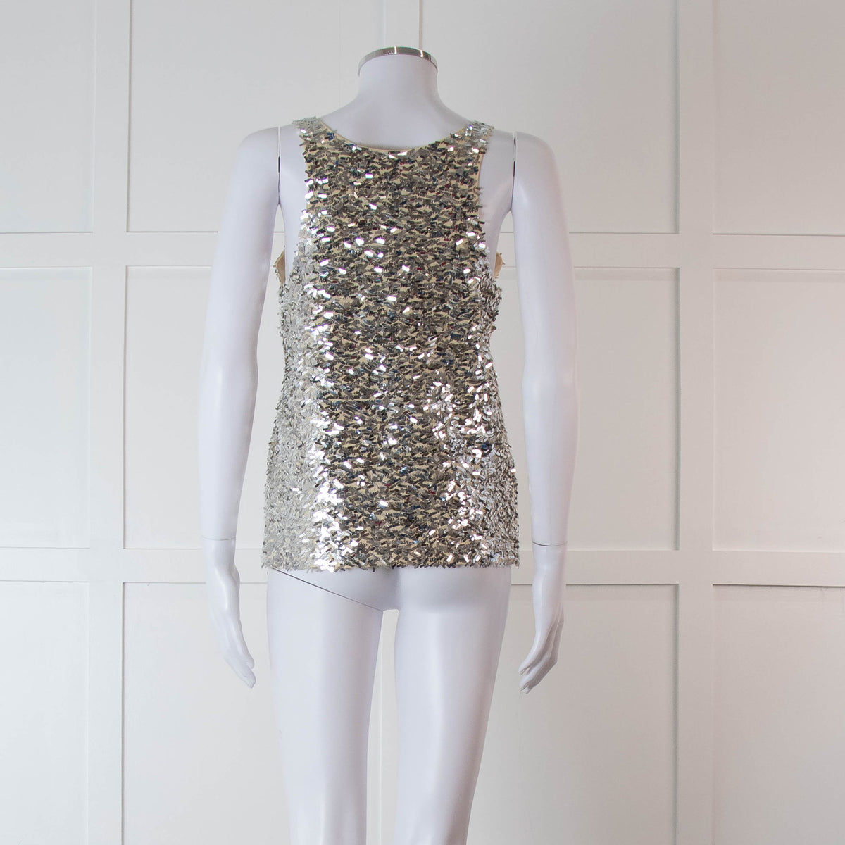 By Malene Birger Beige Silver Sequinned Sleeveless Top