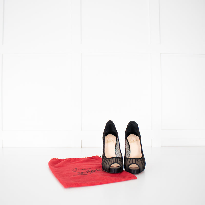 Christian Louboutin Black Satin Chiffon Parisienne Plato 85 Pumps