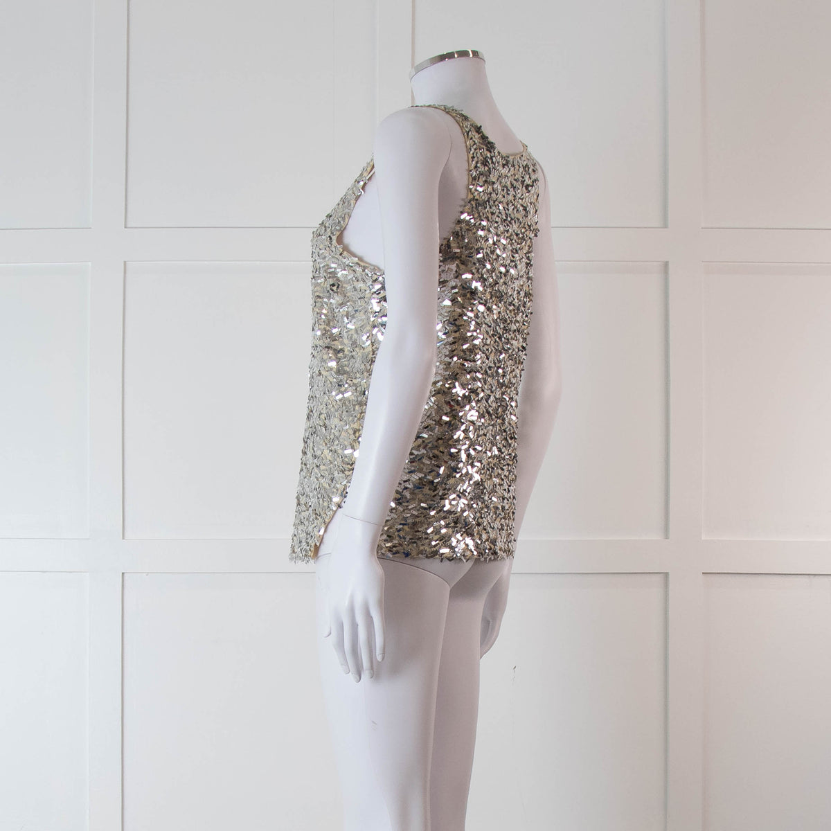 By Malene Birger Beige Silver Sequinned Sleeveless Top