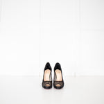 Christian Louboutin Black Satin Chiffon Parisienne Plato 85 Pumps