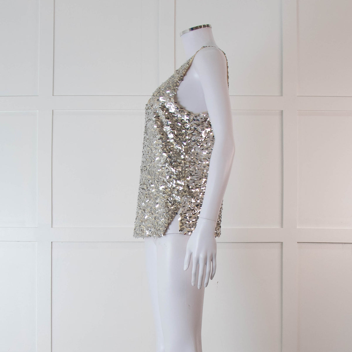 By Malene Birger Beige Silver Sequinned Sleeveless Top