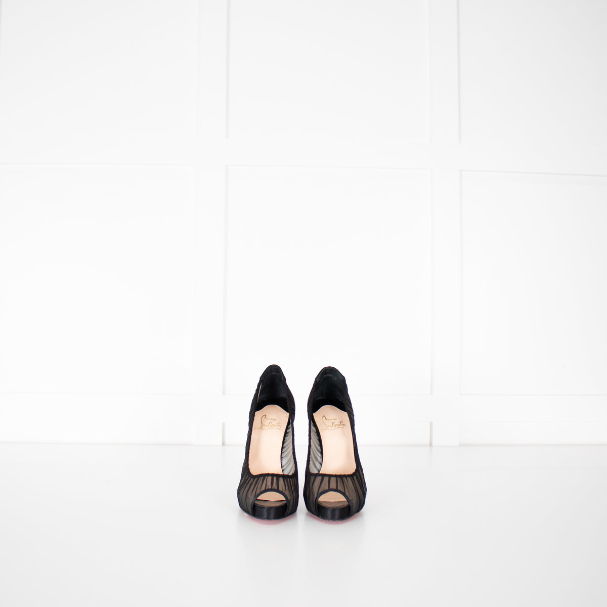 Christian Louboutin Black Satin Chiffon Parisienne Plato 85 Pumps