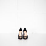 Christian Louboutin Black Satin Chiffon Parisienne Plato 85 Pumps