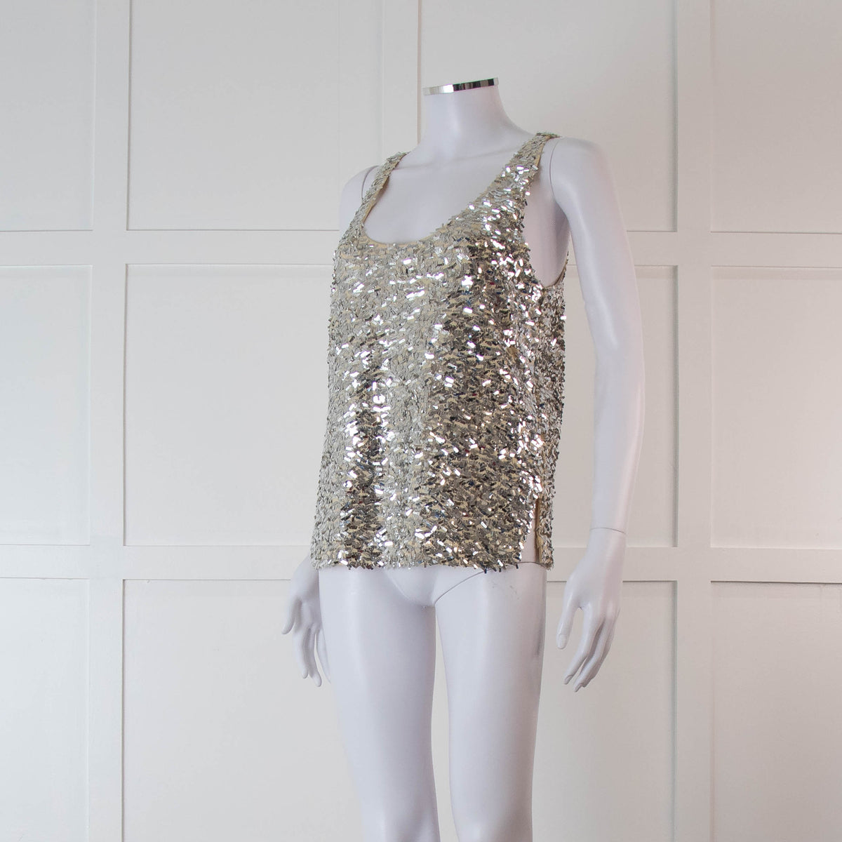 By Malene Birger Beige Silver Sequinned Sleeveless Top