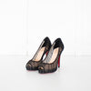 Christian Louboutin Black Satin Chiffon Parisienne Plato 85 Pumps