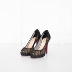 Christian Louboutin Black Satin Chiffon Parisienne Plato 85 Pumps
