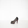 Christian Louboutin Black Satin Chiffon Parisienne Plato 85 Pumps