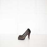 Christian Louboutin Black Satin Chiffon Parisienne Plato 85 Pumps