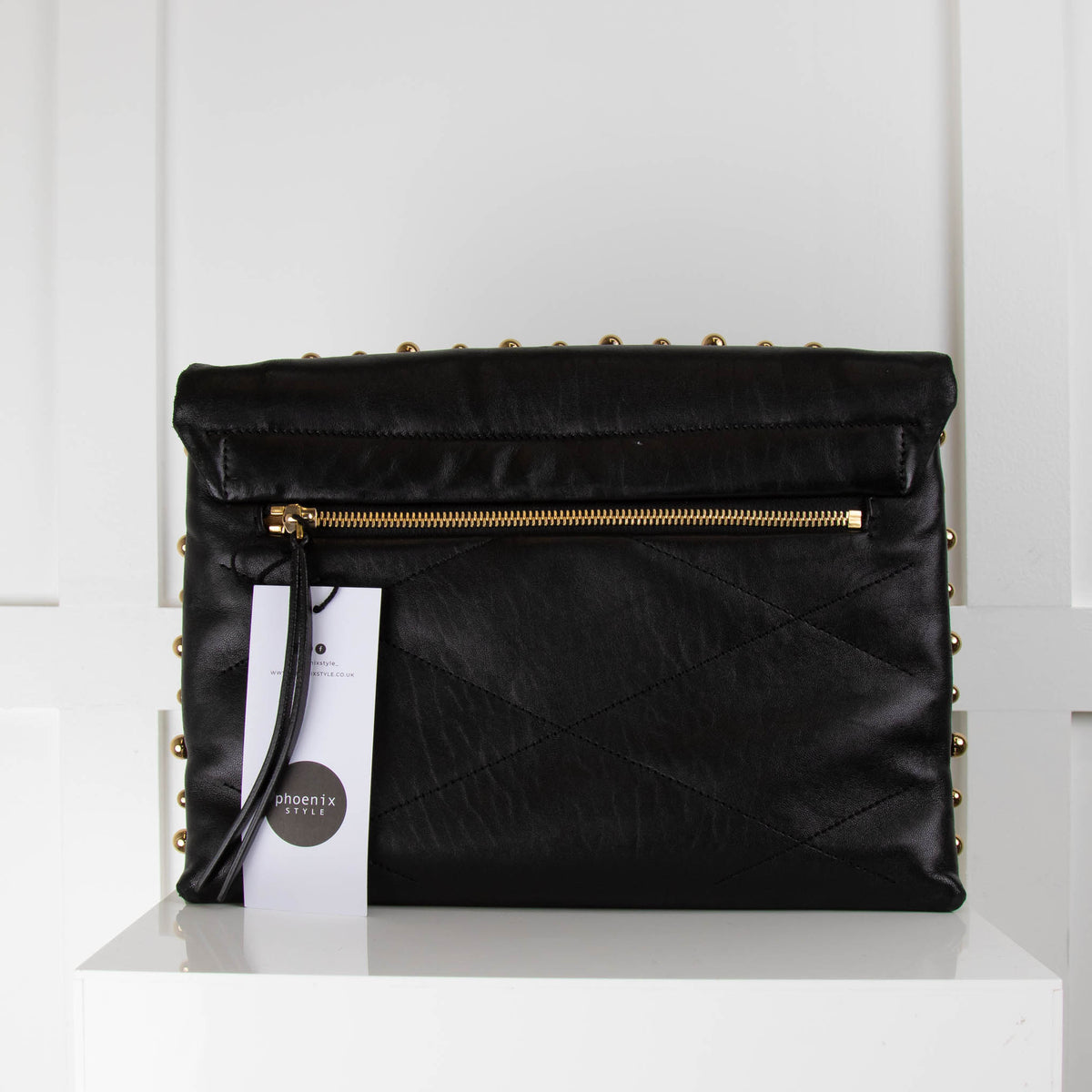 Lanvin Black Sugar Medium Gold Studs Leather Flap Shoulder Bag