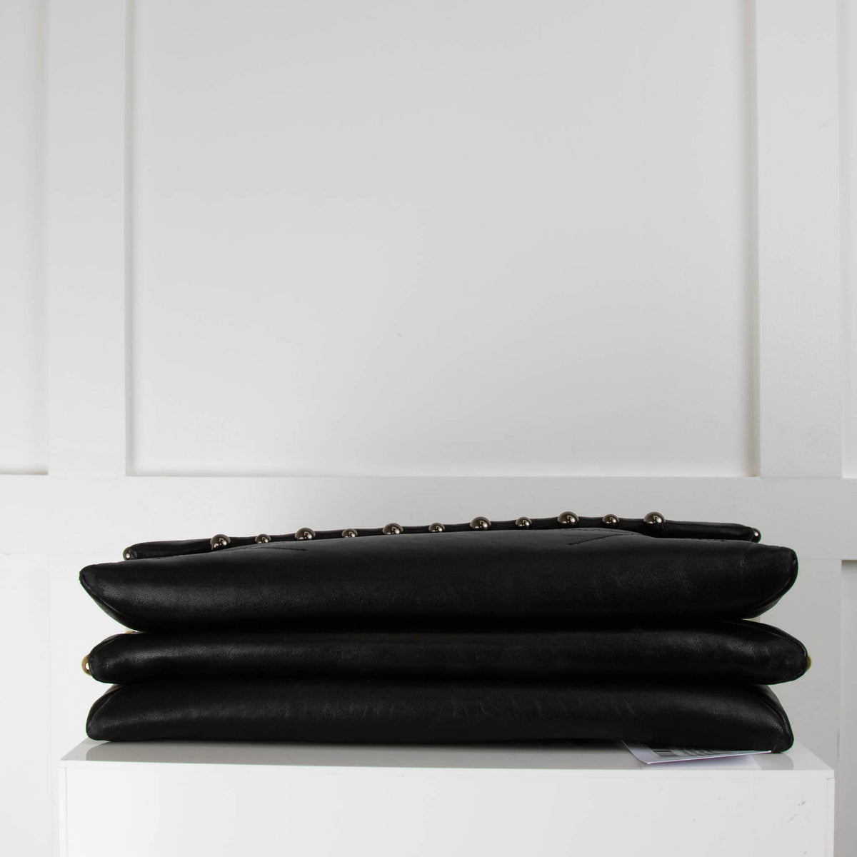 Lanvin Black Sugar Medium Gold Studs Leather Flap Shoulder Bag