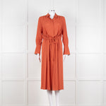 Joseph Orange Floral Print Silk Buttoned Midi Shirt Dress With Drawstring Waist