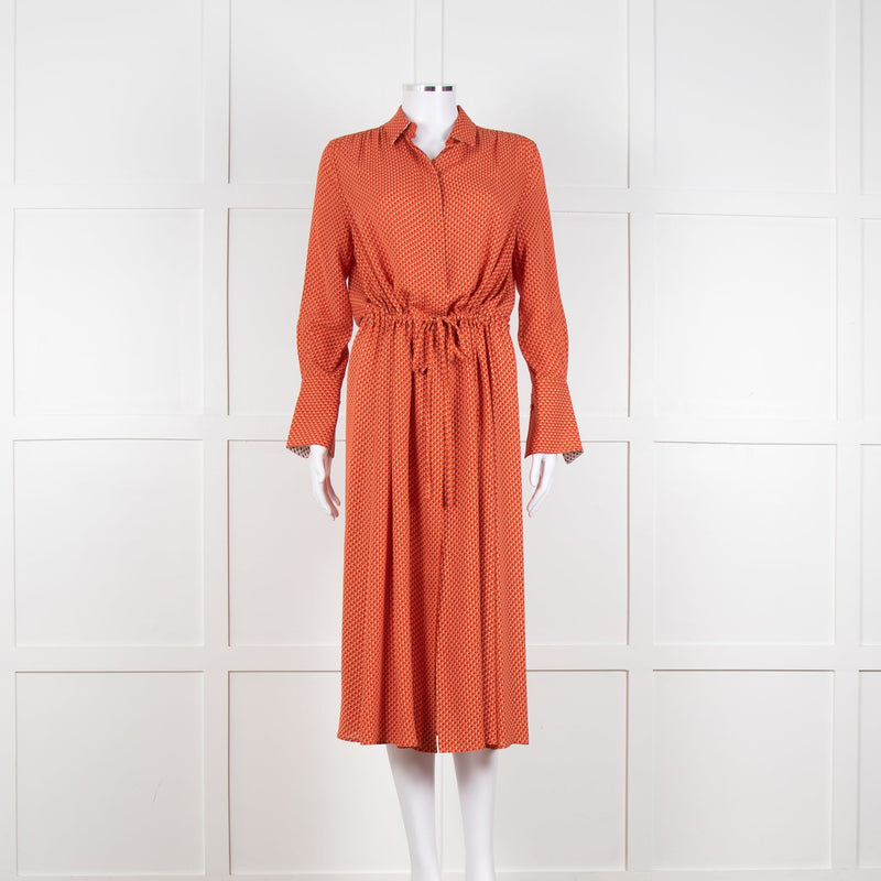 Joseph Orange Floral Print Silk Buttoned Midi Shirt Dress With Drawstring Waist