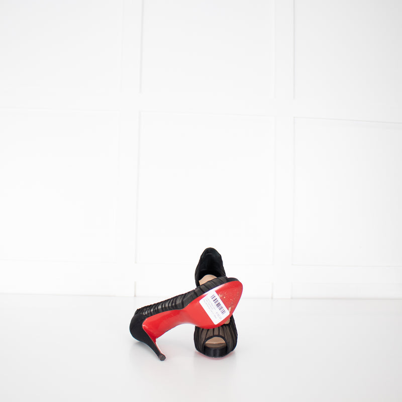 Christian Louboutin Black Satin Chiffon Parisienne Plato 85 Pumps