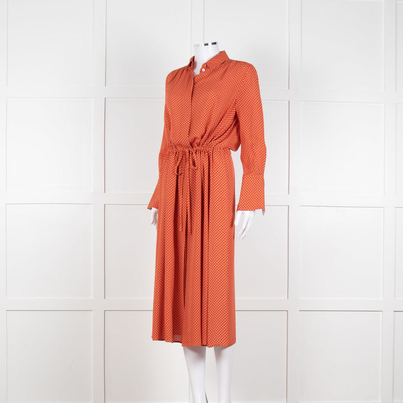 Joseph Orange Floral Print Silk Buttoned Midi Shirt Dress With Drawstring Waist