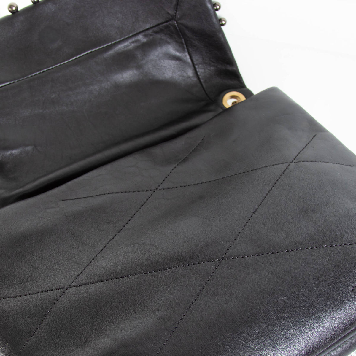 Lanvin Black Sugar Medium Gold Studs Leather Flap Shoulder Bag