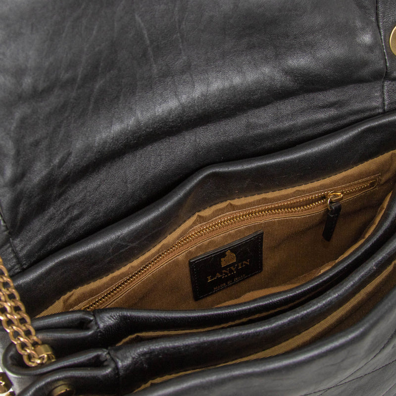 Lanvin Black Sugar Medium Gold Studs Leather Flap Shoulder