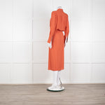Joseph Orange Floral Print Silk Buttoned Midi Shirt Dress With Drawstring Waist