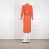Joseph Orange Floral Print Silk Buttoned Midi Shirt Dress With Drawstring Waist
