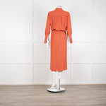 Joseph Orange Floral Print Silk Buttoned Midi Shirt Dress With Drawstring Waist