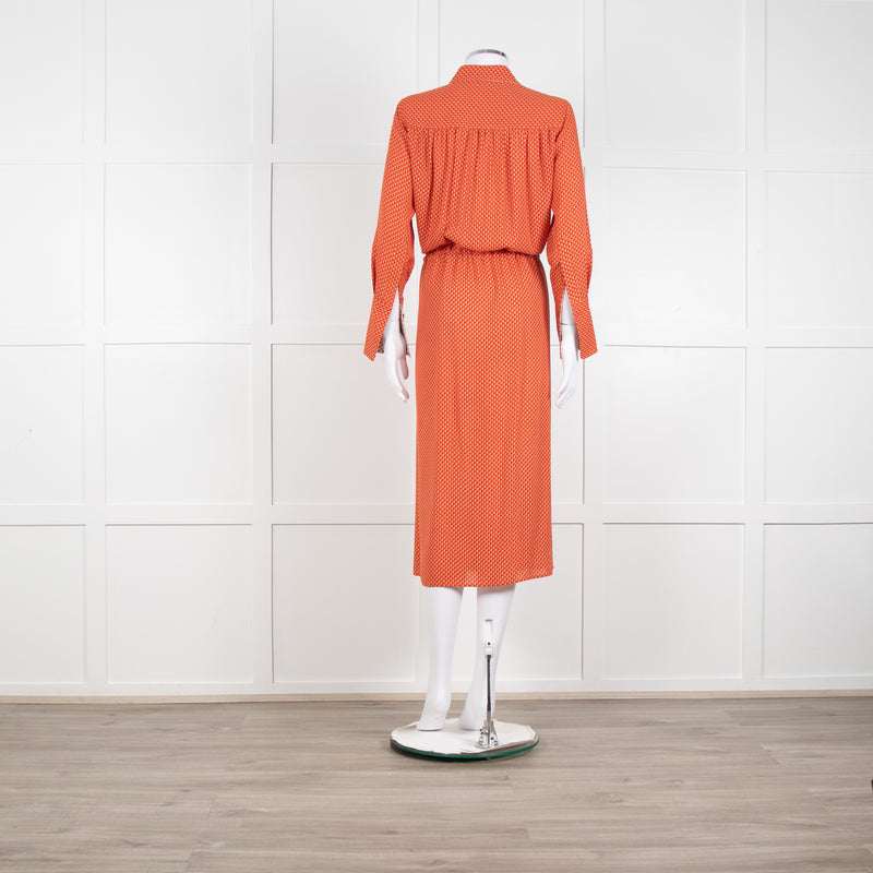 Joseph Orange Floral Print Silk Buttoned Midi Shirt Dress With Drawstring Waist