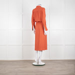 Joseph Orange Floral Print Silk Buttoned Midi Shirt Dress With Drawstring Waist