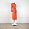 Joseph Orange Floral Print Silk Buttoned Midi Shirt Dress With Drawstring Waist