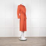 Joseph Orange Floral Print Silk Buttoned Midi Shirt Dress With Drawstring Waist
