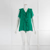 Ellie Tahari Emerald Green Silk Fluted Sleeve Shirt