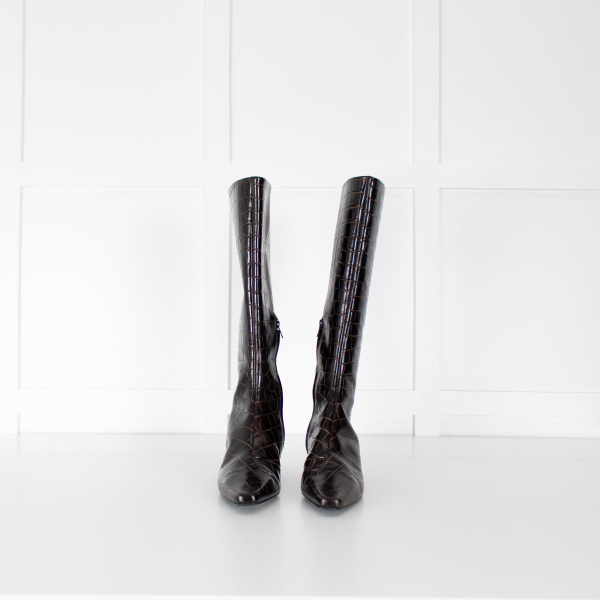 Toteme 35mm Brown Embossed Croc Kitten Heel Knee High