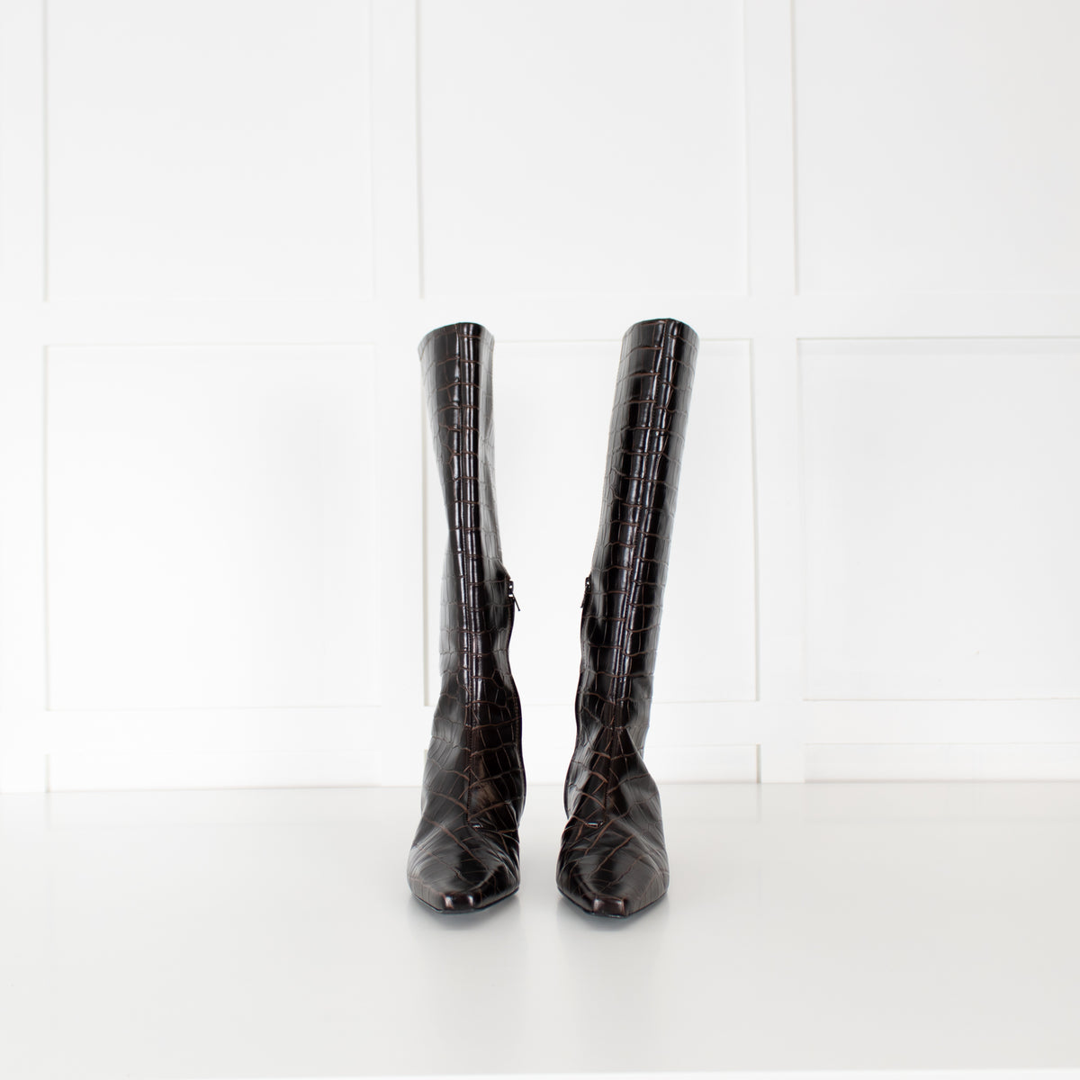 Toteme 35mm Brown Embossed Croc Kitten Heel Knee High