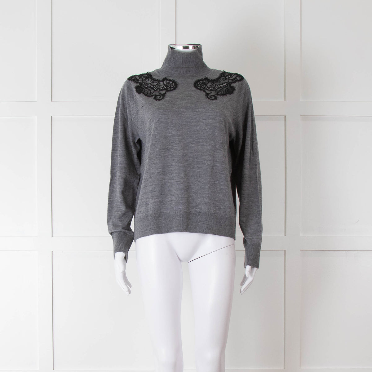 Sandro Grey Turtleneck Jumper with Lace Inserts