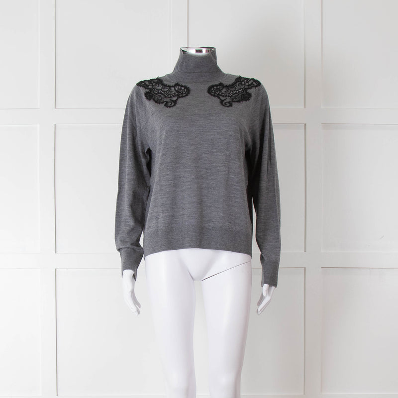 Sandro Grey Turtleneck Jumper with Lace Inserts