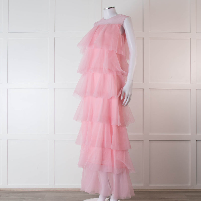 Lisou Pale Pink Layered Tulle Sleeveless Maxi Dress
