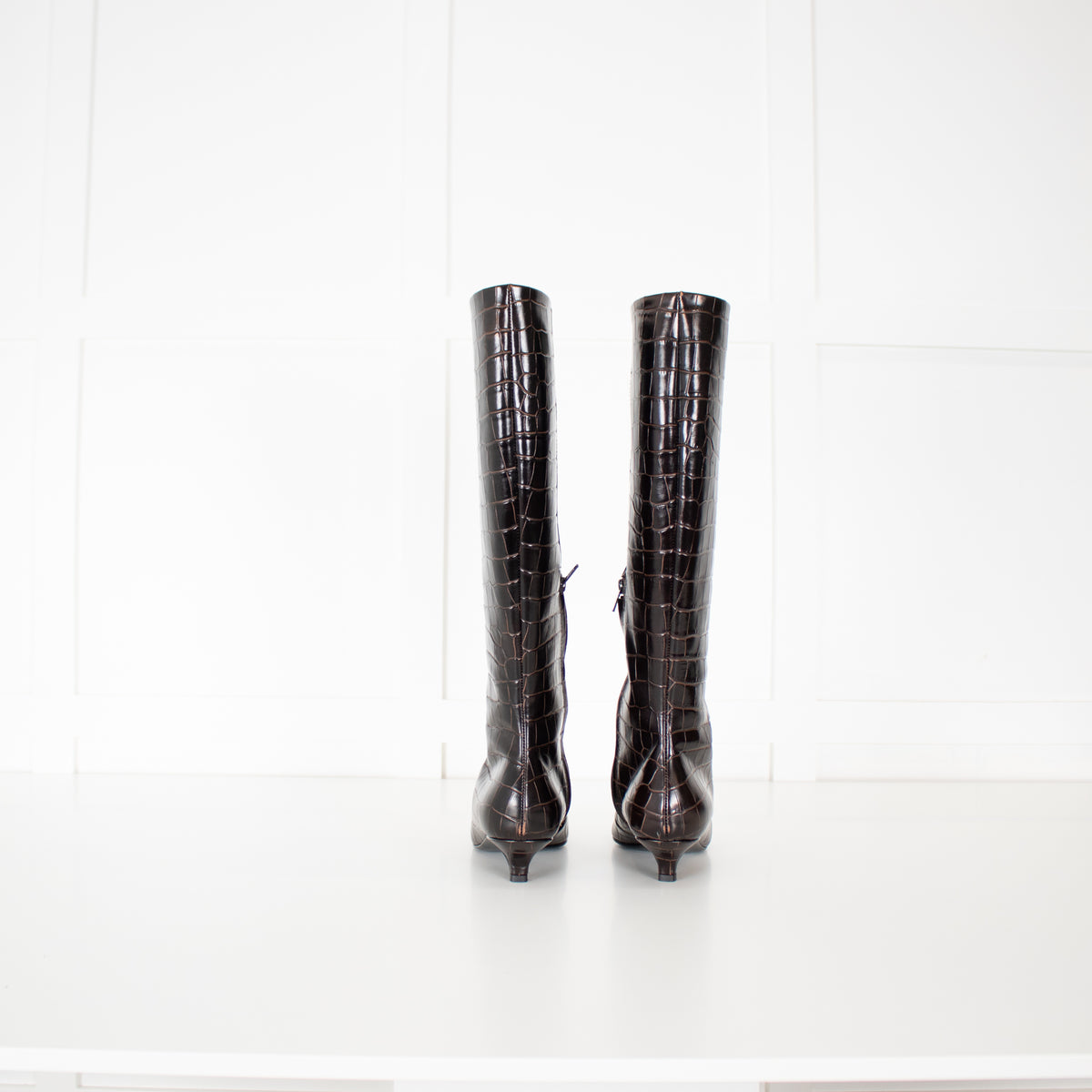 Toteme 35mm Brown Embossed Croc Kitten Heel Knee High