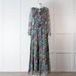 Ridley Multicolour Floral Silk Long Sleeve Tiered Dress