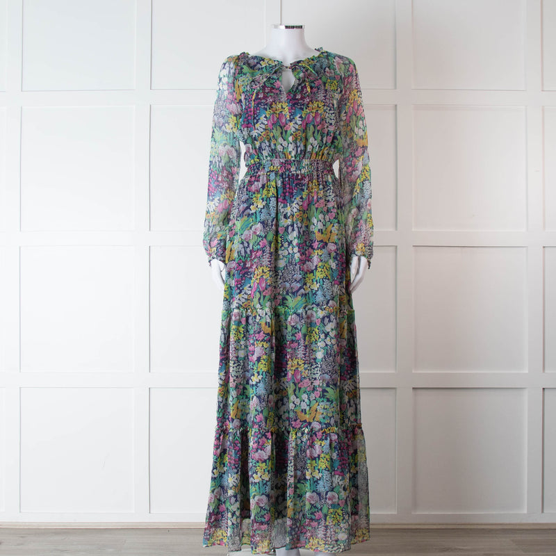 Ridley Multicolour Floral Silk Long Sleeve Tiered Dress
