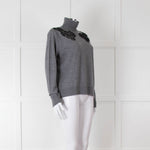 Sandro Grey Turtleneck Jumper with Lace Inserts
