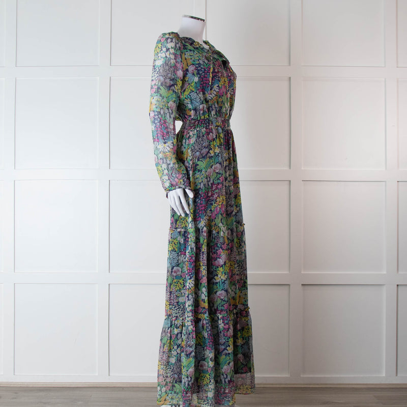 Ridley Multicolour Floral Silk Long Sleeve Tiered Dress