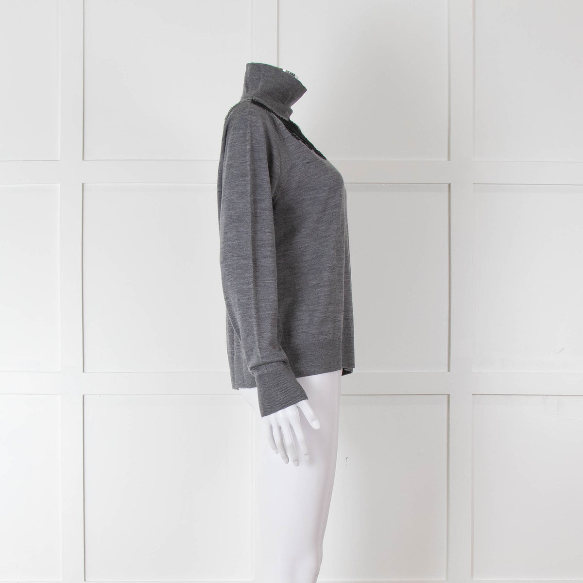 Sandro Grey Turtleneck Jumper with Lace Inserts