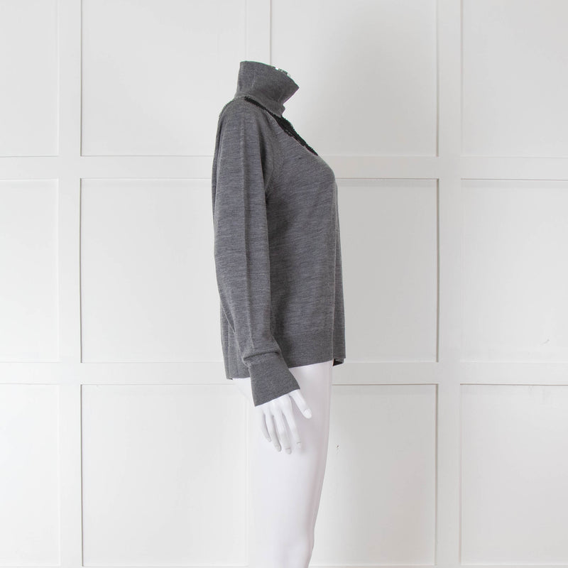 Sandro Grey Turtleneck Jumper with Lace Inserts