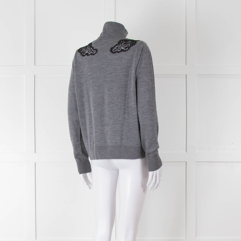 Sandro Grey Turtleneck Jumper with Lace Inserts