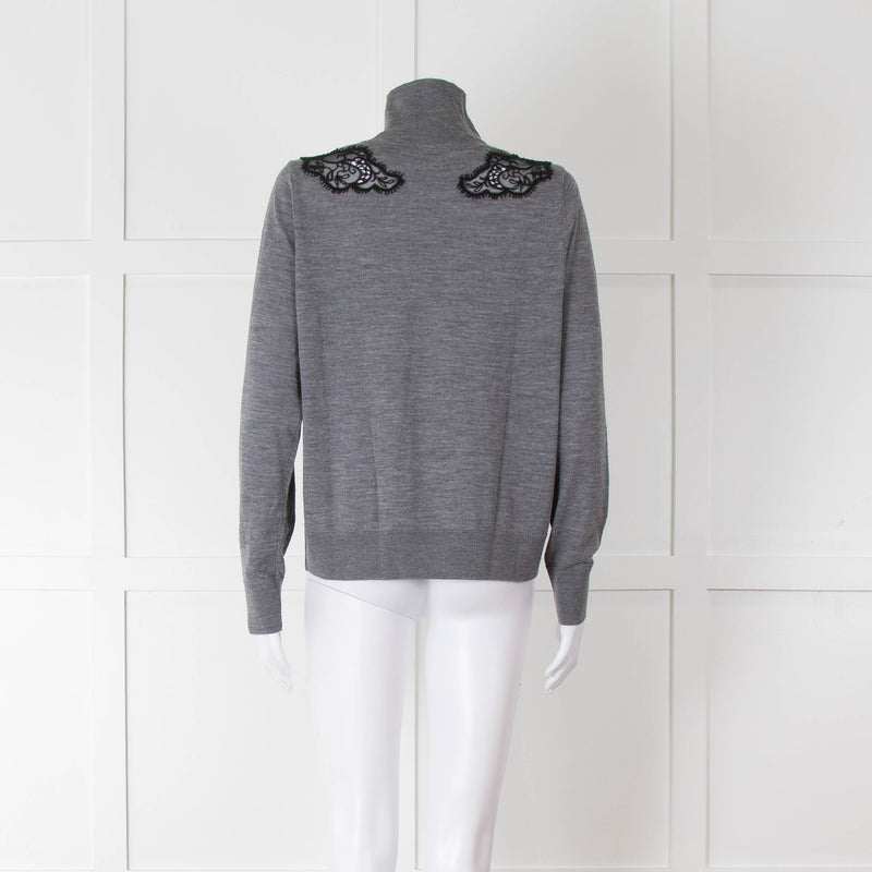 Sandro Grey Turtleneck Jumper with Lace Inserts