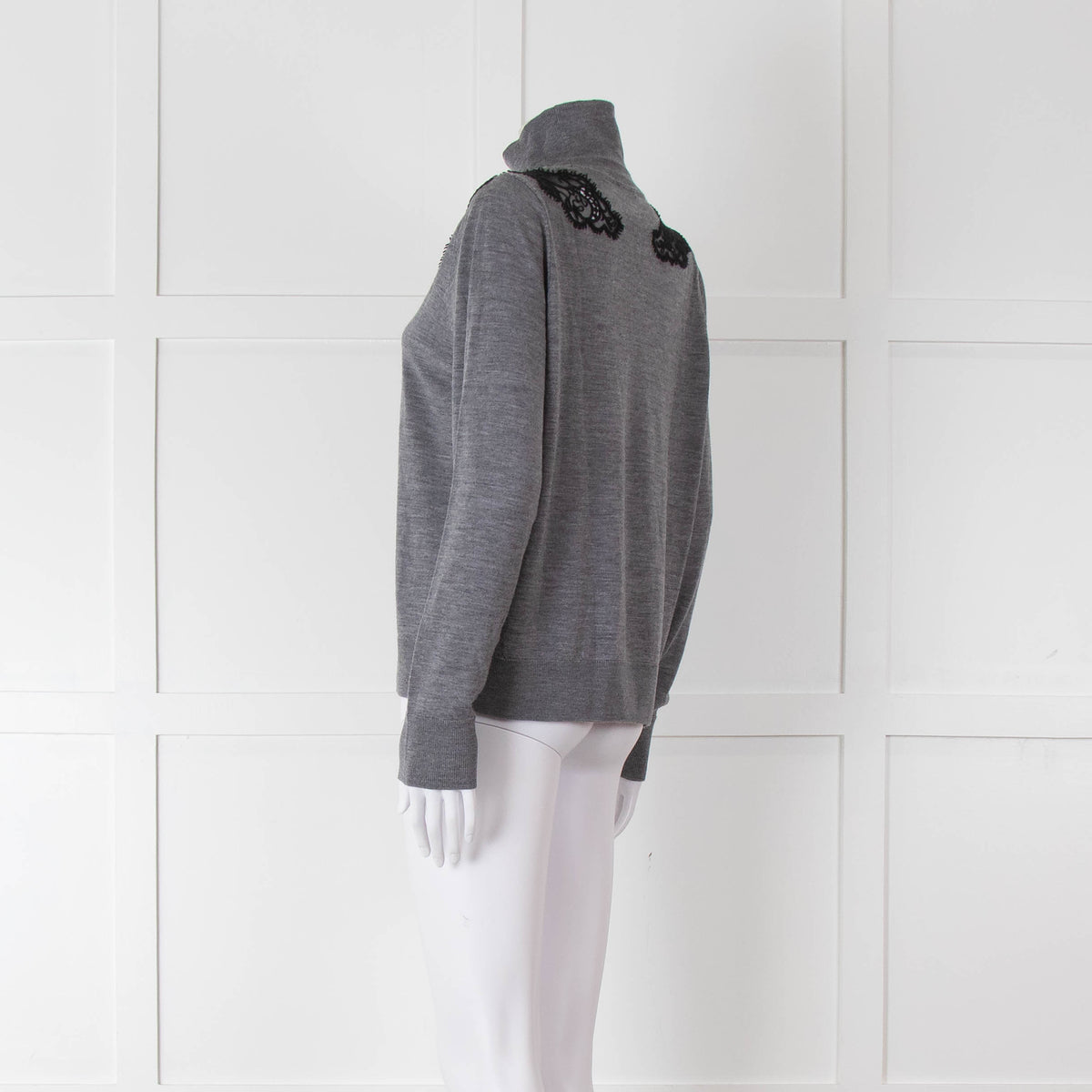 Sandro Grey Turtleneck Jumper with Lace Inserts