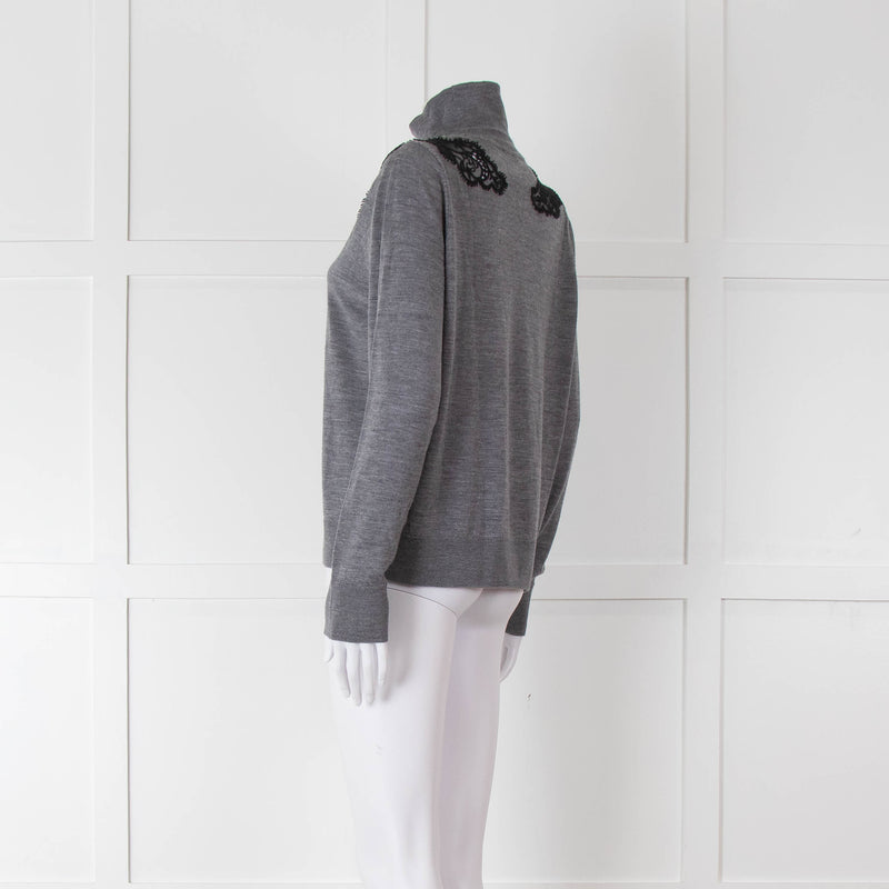 Sandro Grey Turtleneck Jumper with Lace Inserts